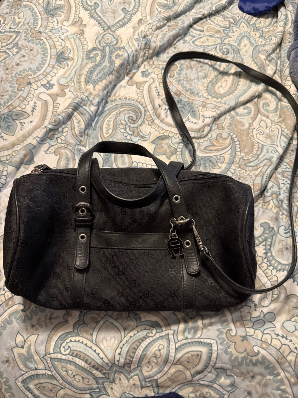 Etienne Aigner Black Logo-Embossed Top-Handle Shoulder Bag